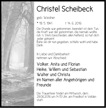 Traueranzeige von Christel Scheibeck von Hersbrucker Zeitung