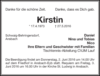 Traueranzeige von Kirstin Illing von Pegnitz-Zeitung