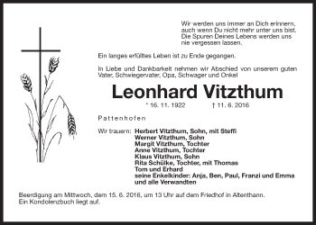 Traueranzeige von Leonhard Vitzthum von Der Bote
