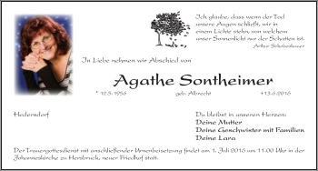 Traueranzeige von Agathe Sontheimer von Pegnitz-Zeitung