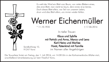 Traueranzeige von Werner Eichenmüller von Hersbrucker Zeitung