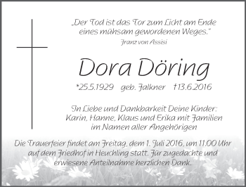 Traueranzeige von Dora Döring von Pegnitz-Zeitung
