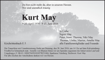 Traueranzeige von Kurt May von Pegnitz-Zeitung