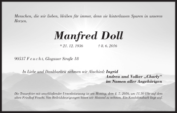 Traueranzeige von Manfred Doll von Der Bote