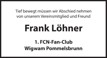 Traueranzeige von Frank Löhner von Hersbrucker Zeitung