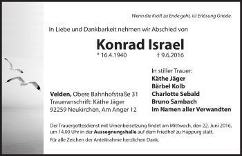 Traueranzeige von Konrad Israel von Hersbrucker Zeitung