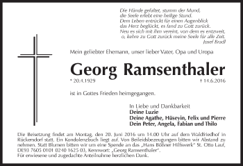 Traueranzeige von Georg Ramsenthaler von N-Land