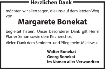 Traueranzeige von Margarete Bonekat von Hersbrucker Zeitung