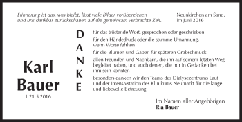 Traueranzeige von Karl Bauer von N-Land