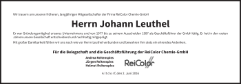 Traueranzeige von Johann Leuthel von Der Bote