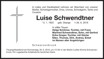Traueranzeige von Luise Schwendtner von Der Bote