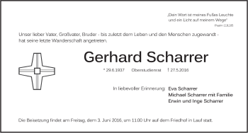 Traueranzeige von Gerhard Scharrer von Pegnitz-Zeitung