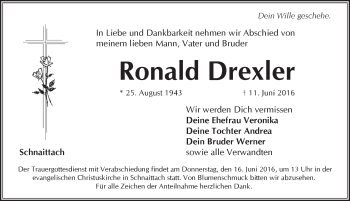 Traueranzeige von Ronald Drexler von Pegnitz-Zeitung