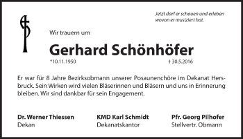 Traueranzeige von Gerhard Schönhöfer von Hersbrucker Zeitung