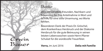 Traueranzeige von Erwin Bauer von Hersbrucker Zeitung