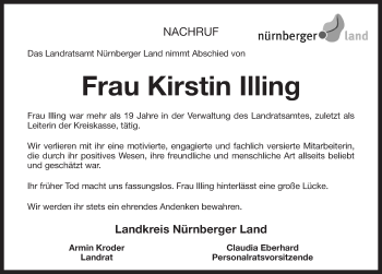 Traueranzeige von Kirstin Illing von Pegnitz-Zeitung