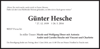 Traueranzeige von Günter Hesche von Der Bote