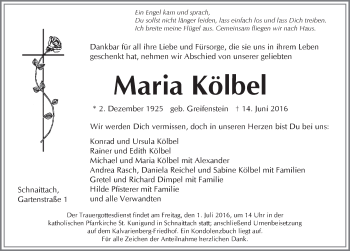 Traueranzeige von Maria Kölbel von Pegnitz-Zeitung
