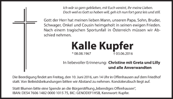 Traueranzeige von Kalle Kupfer von Hersbrucker Zeitung
