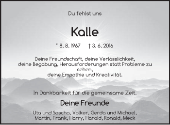 Traueranzeige von Kalle Kupfer von Hersbrucker Zeitung