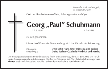 Traueranzeige von Georg Schuhmann von Pegnitz-Zeitung