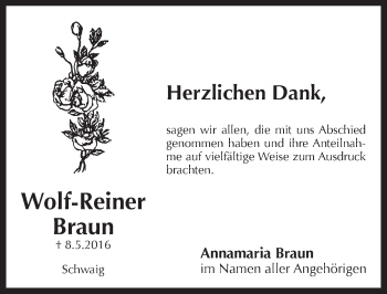 Traueranzeige von Wolf-Reiner Braun von Pegnitz-Zeitung