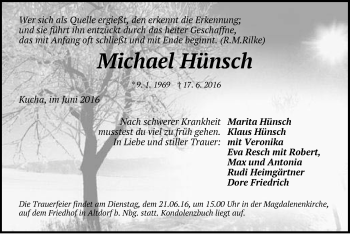 Traueranzeige von Michael Hünsch von Hersbrucker Zeitung