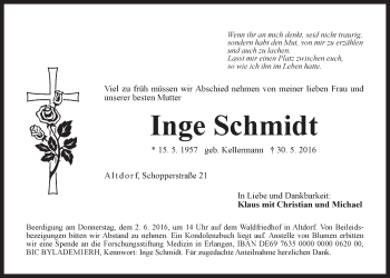 Traueranzeige von Inge Schmidt von Der Bote