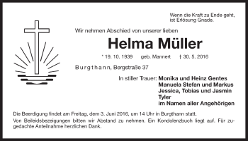 Traueranzeige von Helma Müller von Der Bote