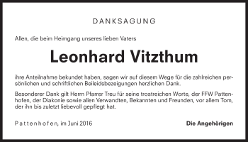 Traueranzeige von Leonhard Vitzthum von Der Bote