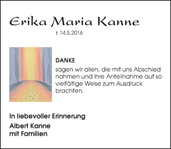 Traueranzeige von Erika Maria Kanne von Hersbrucker Zeitung