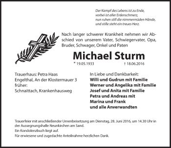 Traueranzeige von Michael Sturm von Pegnitz-Zeitung