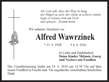 Traueranzeige von Alfred Wawrzinek von N-Land