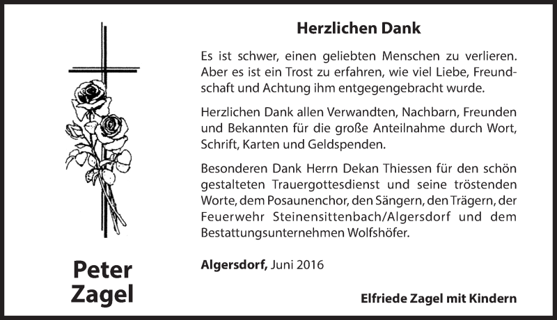  Traueranzeige für Peter Zagel vom 08.06.2016 aus Hersbrucker Zeitung
