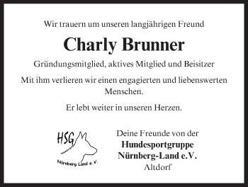 Traueranzeige von Charly Brunner von Der Bote