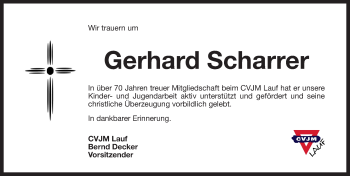 Traueranzeige von Gerhard Scharrer von Pegnitz-Zeitung