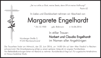 Traueranzeige von Margarete Engelhardt von Pegnitz-Zeitung