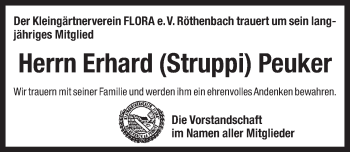 Traueranzeige von Erhard Peuker von Pegnitz-Zeitung