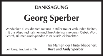 Traueranzeige von Georg Sperber von Pegnitz-Zeitung