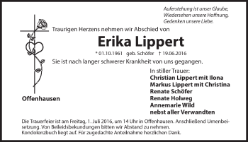 Traueranzeige von Erika Lippert von Hersbrucker Zeitung