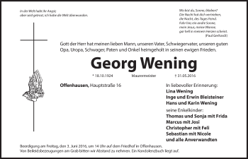 Traueranzeige von Georg Wening von Hersbrucker Zeitung