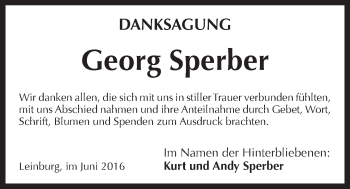 Traueranzeige von Georg Sperber von Der Bote