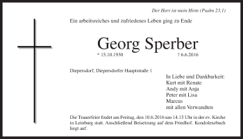Traueranzeige von Georg Sperber von Der Bote