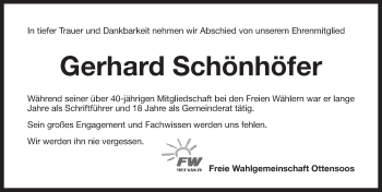 Traueranzeige von Gerhard Schönhöfer von Pegnitz-Zeitung
