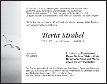 Traueranzeige von Berta Strobel von Pegnitz-Zeitung