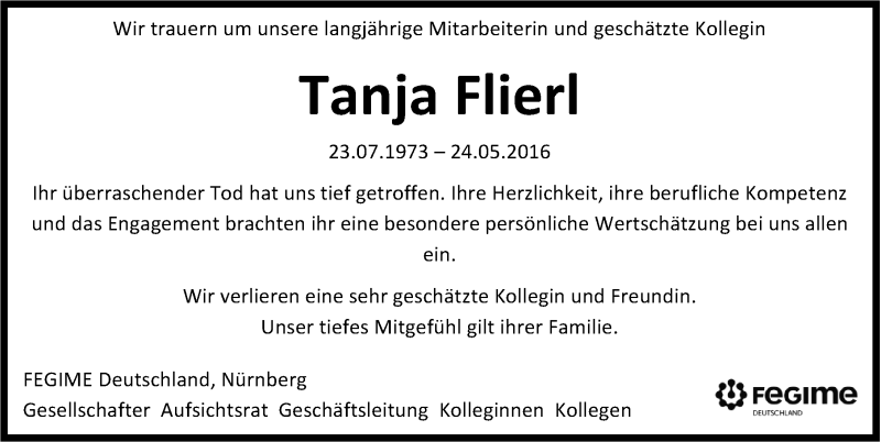  Traueranzeige für Tanja Flierl vom 04.06.2016 aus Pegnitz-Zeitung