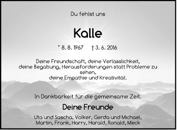 Traueranzeige von Kalle Kupfer von Der Bote