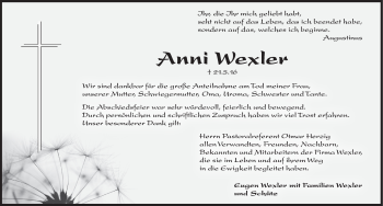 Traueranzeige von Anni Wexler von Pegnitz-Zeitung