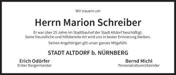 Traueranzeige von Marion Schreiber von Der Bote