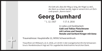 Traueranzeige von Georg Dumhard von Der Bote